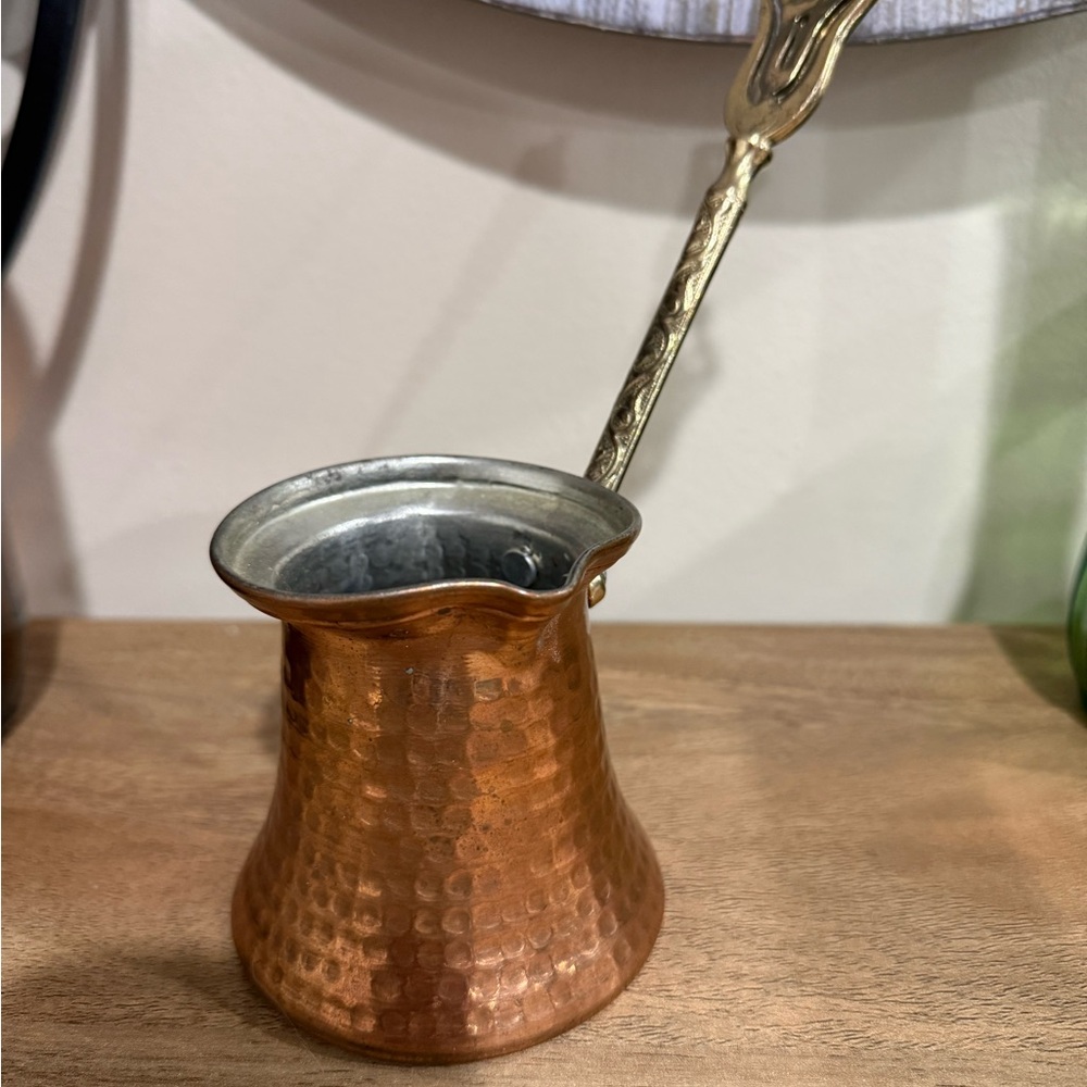 Hammered Copper Coffee Pot with Brass Handle